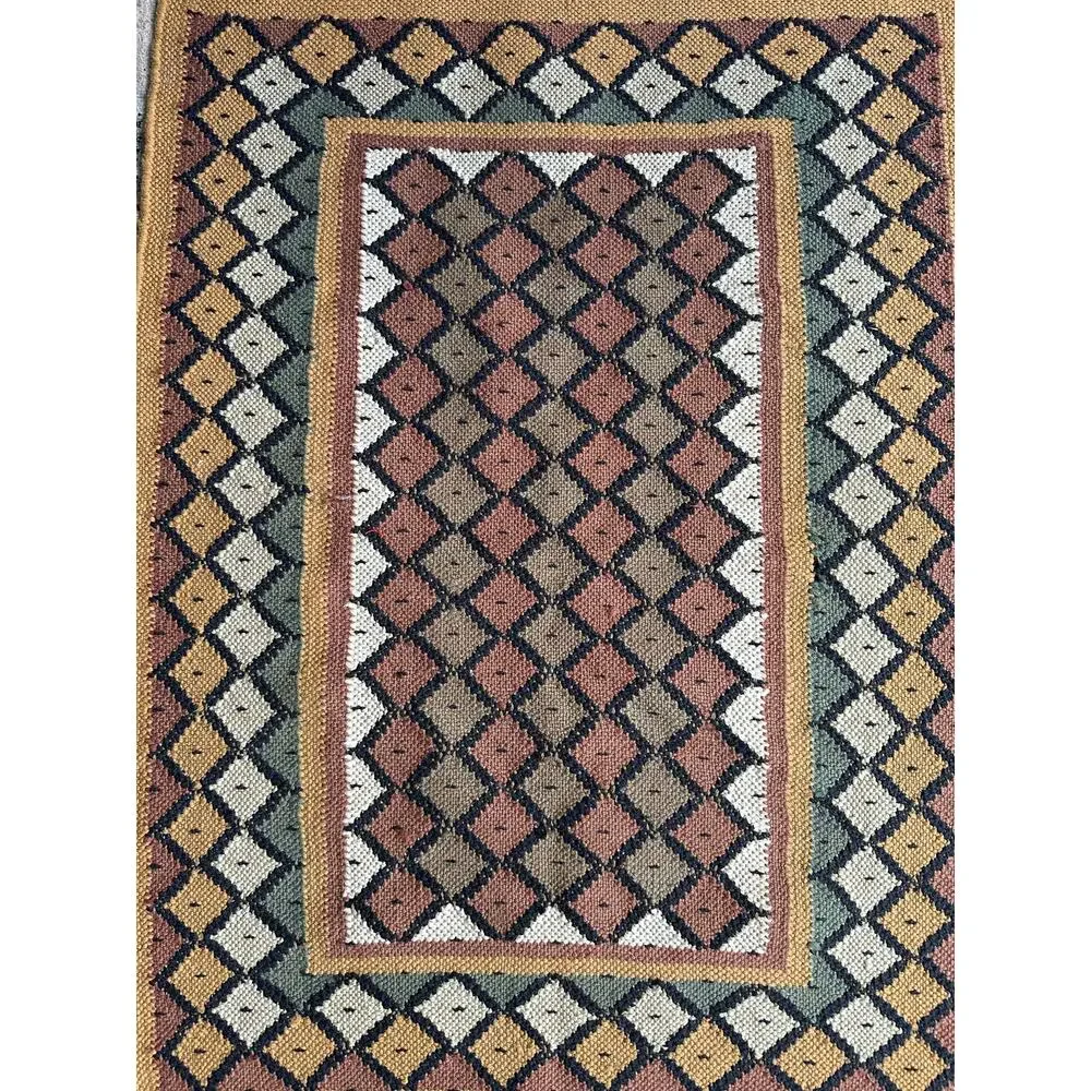 Vintage Turkish Kilim Rug Boho Aztec Rug 37x25” wool jute natural woven